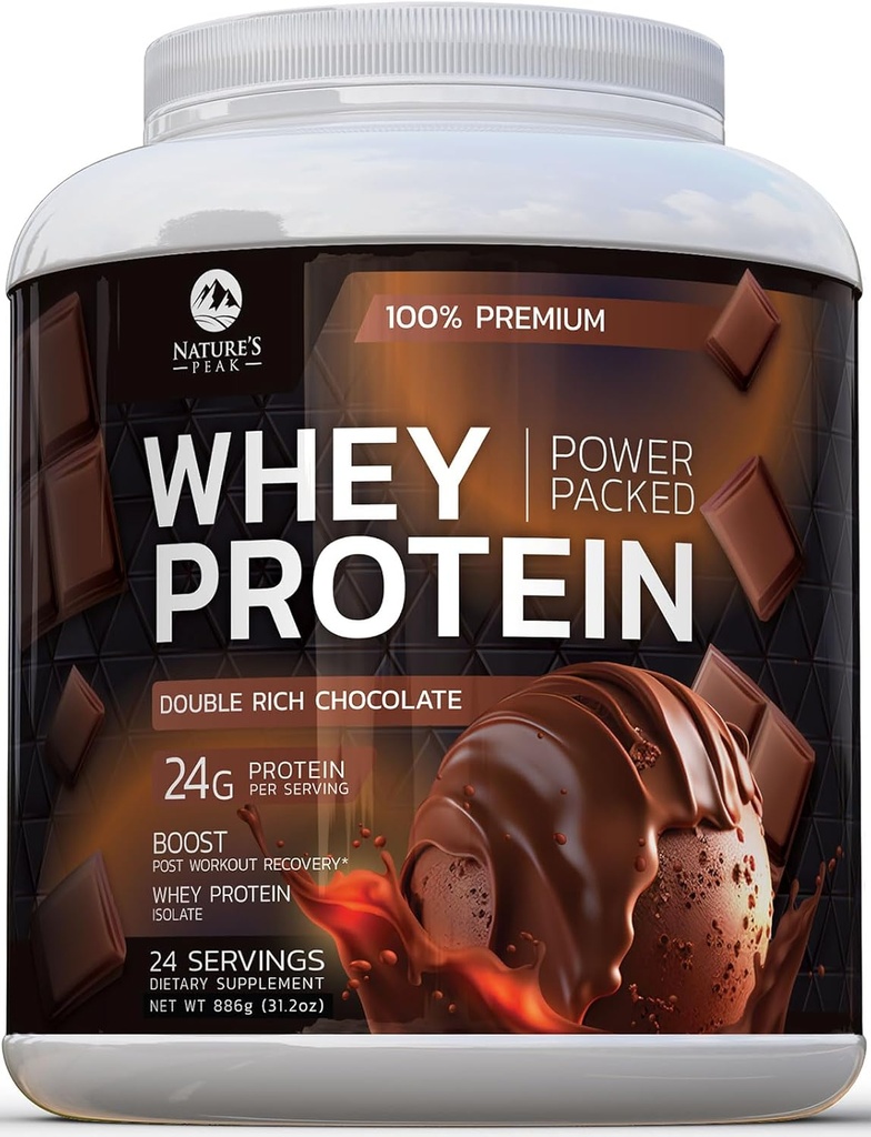 Premium 100% Whey Protein Toz 24g, Double Rich Chocolate, Advanced Isolate protein for Muscle Win, Recovery & Immune System Support, No add Sugar, For Shakes & Chocolate Smoothies - 24 Servisler & Chocolate