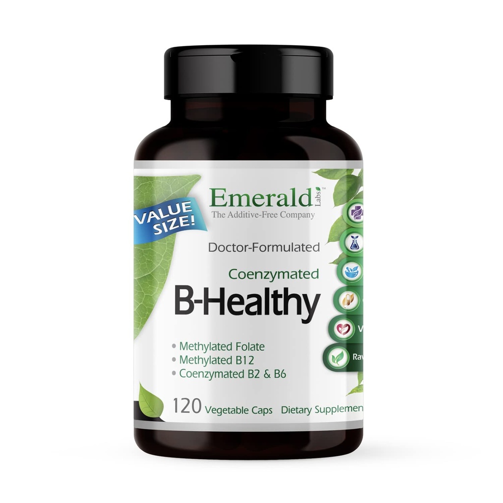 EMERALD LABS B-Sağlıklı - Vegan Vitamin B Kompleksi - Metilated Folic Acid & Full Spectrum B Vitaminleri - Destekler Immune, Brain & Heart Health* - Sebze 120