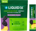 Sıvı I.V.® Hydration Multiplier +Energy | Blackberry-Peach | Elektrolyte Toz İçecek Mix | 1 Pack (14 hizmet)