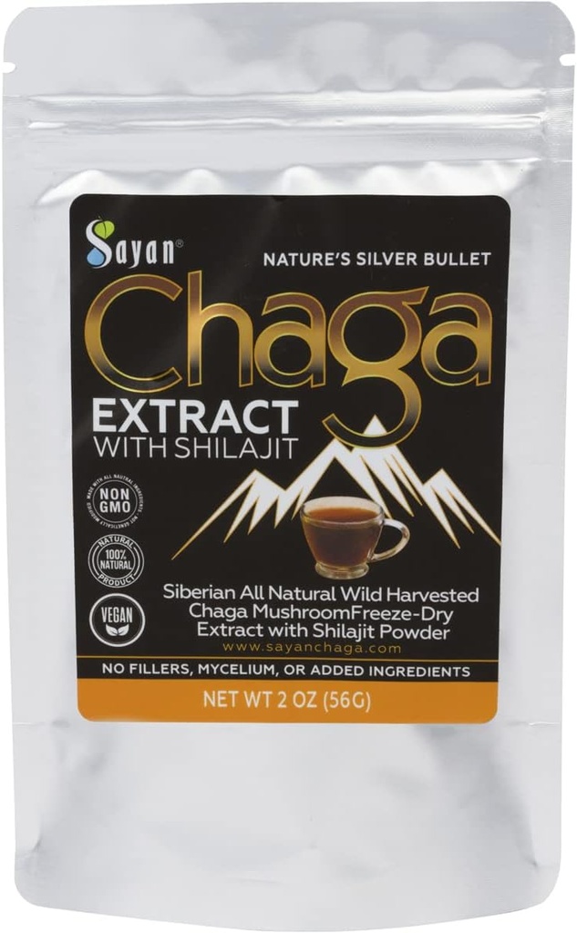 Sayan Sibirya Chaga Mushroom Extract with Shilajit Toz (2 oz) – Organik Antioksi Çay – Immune and Digestion System Support – Fulvic Acid Supplement – Energy & Clarity – No Fillers