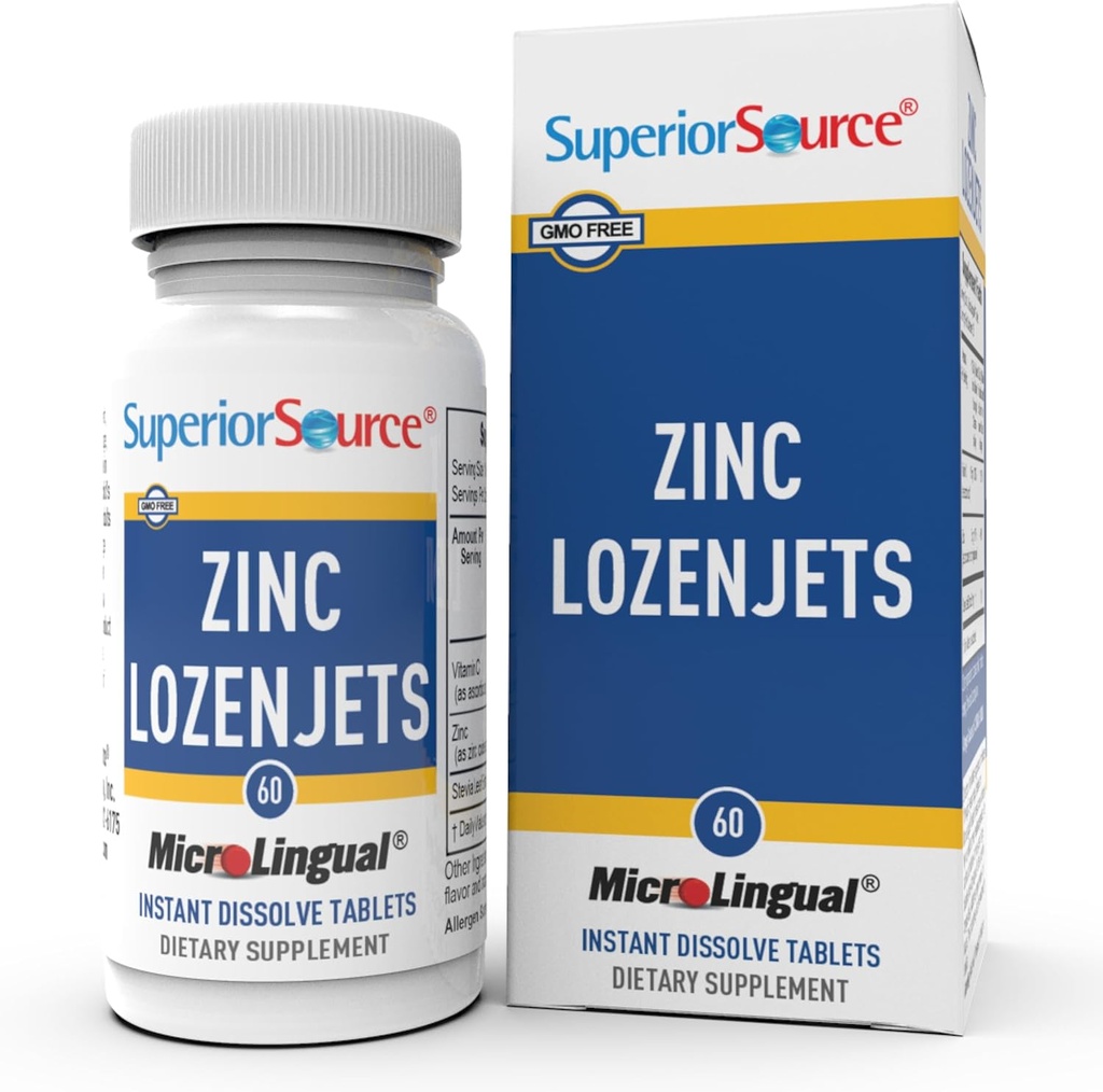 Superior Source çinko Lozenjets - Immune System Support Supplement - Trace Mineral Supplement Aids Systems & Functions - Kadınlar ve Erkekler için çinko Supplement - 60 Instant Dissolve Tabletleri