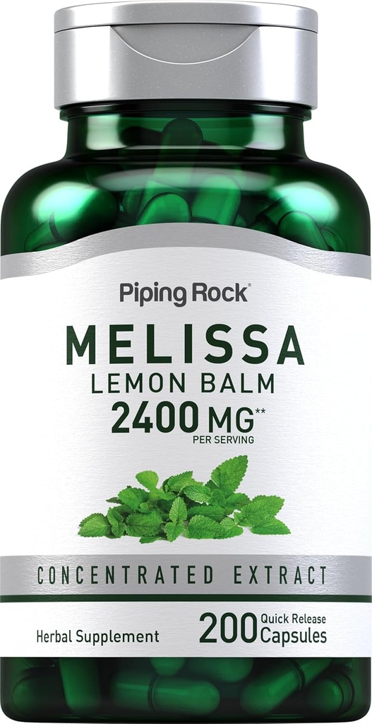 Piping Rock Lemon Balm Capsules 2400mg | 200 Count | Lemon Balm Extract | Melissa Herbal Supplement | Gluten Free, Non-GMO