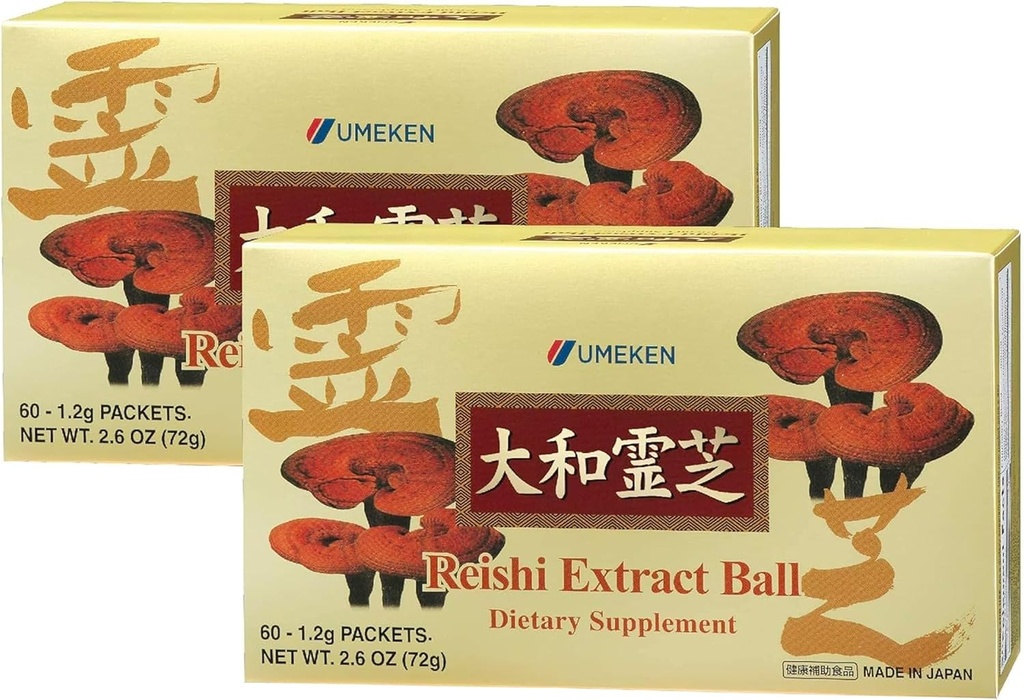 Umeken Reishi Mushroom Extract Balls, Yoğun, Japon Reishi Mushroom Supplement with Beta Glucan, Tempd in Ball Format, 4 Ay Supply, 60 Packets, Pack of 2