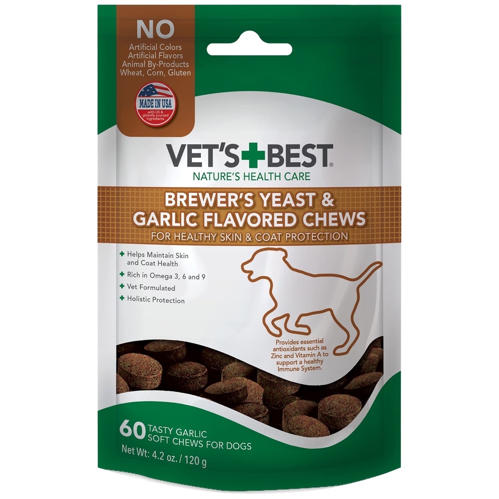 Vet's Best Brewer's Yeast & Che Chews, Omega 3 Köpekler için Sağlıklı Cilt ve Köpek Koruması, Veteriner Önerilen Dosage, Supplement Supplements, 60 ct