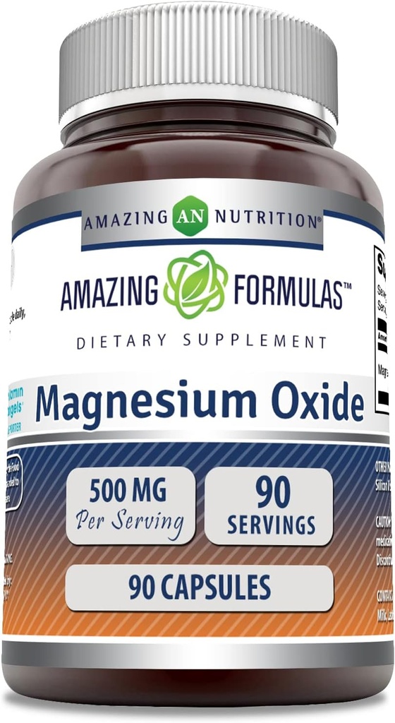 Amazing Formulas Magnesium Oxide Supplement | 500 Mg per Serving | 90 Capsules | Non-GMO | Gluten-Free | Made in USA