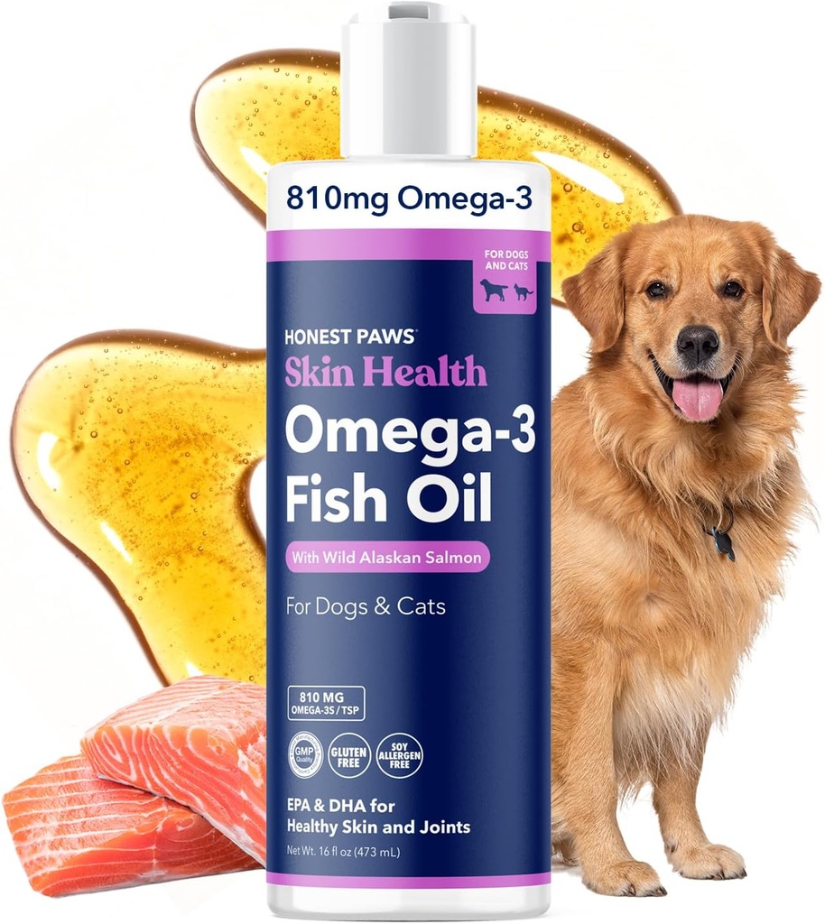Dürüst Paws Wild Alaskan Salmon Oil for Dogs & Cats – Omega 3 Fish Oil Supplement for Skin, Coat, Joint & Heart Health – Natural, Sustainable Sourced, 16 oz