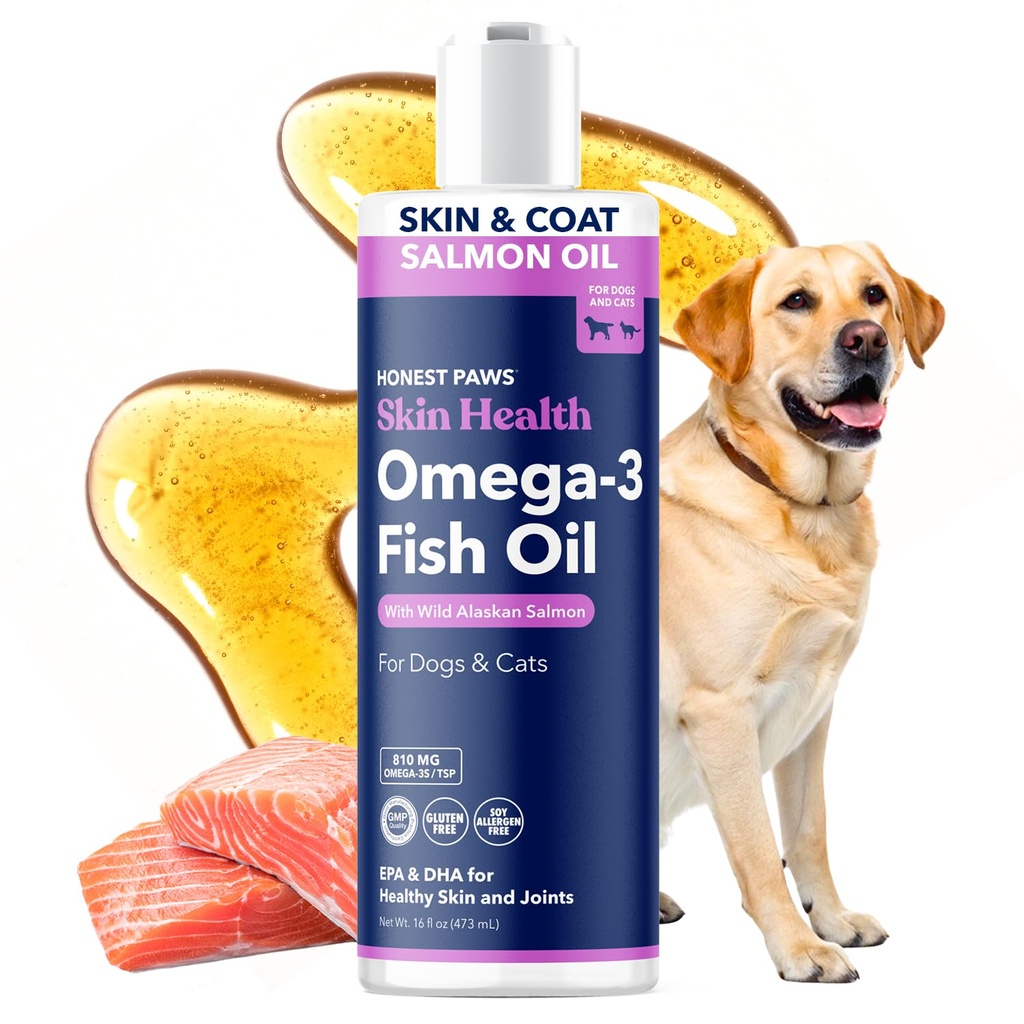 Dürüst Paws Wild Alaskan Salmon Oil for Dogs & Cats – Omega 3 Fish Oil Supplement for Skin, Coat, Joint & Heart Health – Natural, Sustainable Sourced, 16 oz