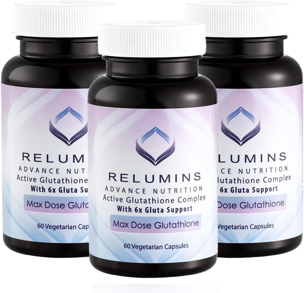 Relumins Advance White Active Glutathione Kompleksi - Max Dose 900 mg Glutathione with 6X Bransons, ALA & NAC - Anti-Aging Skin Brighting Supplement - 60 Caps x 3 Şişes