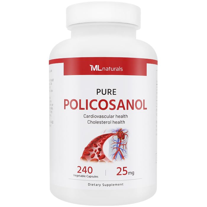 ML Naturals Policosanol 25 mg, 240 κάψουλες λαχανικών. Υψηλή ισχύς & 99% καθαρότητα. Υποστηρίζει την υγεία της καρδιάς, μη-GMO & Gluten-free, NSF-Certified & cGMP- Compliant