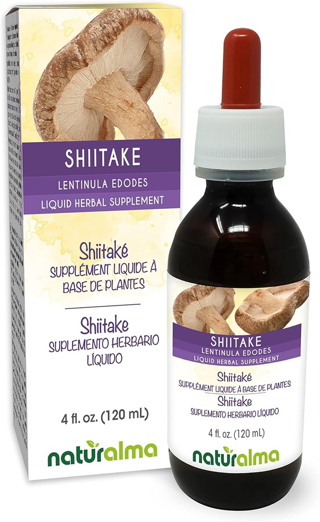 Naturalma Shiitake (Lentinula edodes) Fungus veya Mushroom Alkol-Free Tincture 4 fl oz Liquid Extract in Drops | Herbal Supplement | Vegan | İtalya Ürün