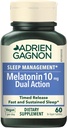 Adrien Gagnon - Μελατονίνη 10mg, διπλή απελευθέρωση χρόνου δράσης μελατονίνη για βαθύ ύπνο, φυσικά βοηθήματα ύπνου για ενήλικες επιπλέον δύναμη, 60 Vegan Melatonin ταχεία διαλύστε τα δισκία