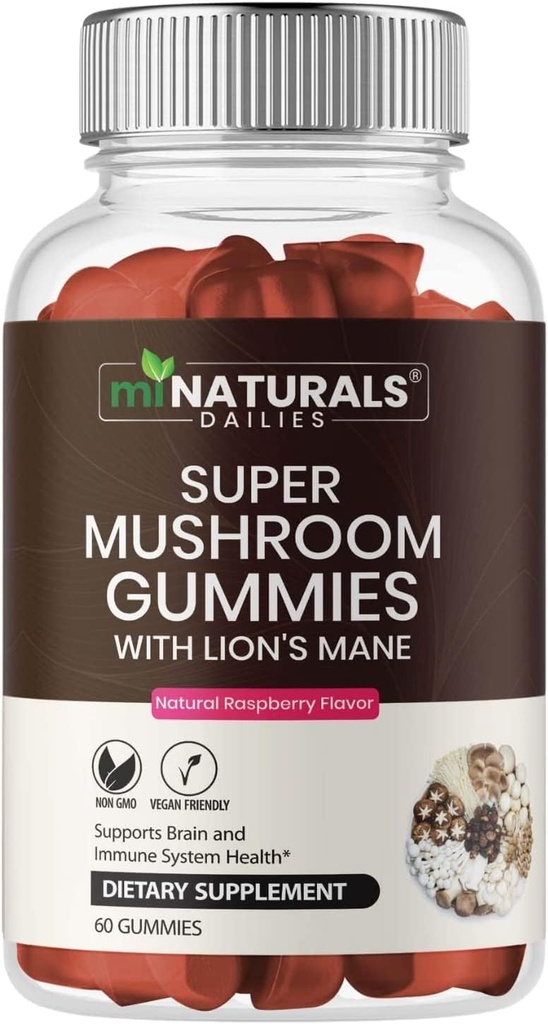 MINATURALS Super Mushroom Gummies for Yetişkinler, 10X Mushroom Supplement w/Lions Mane, Supports Brain and Immune System Health, No More Pills & Capsules
