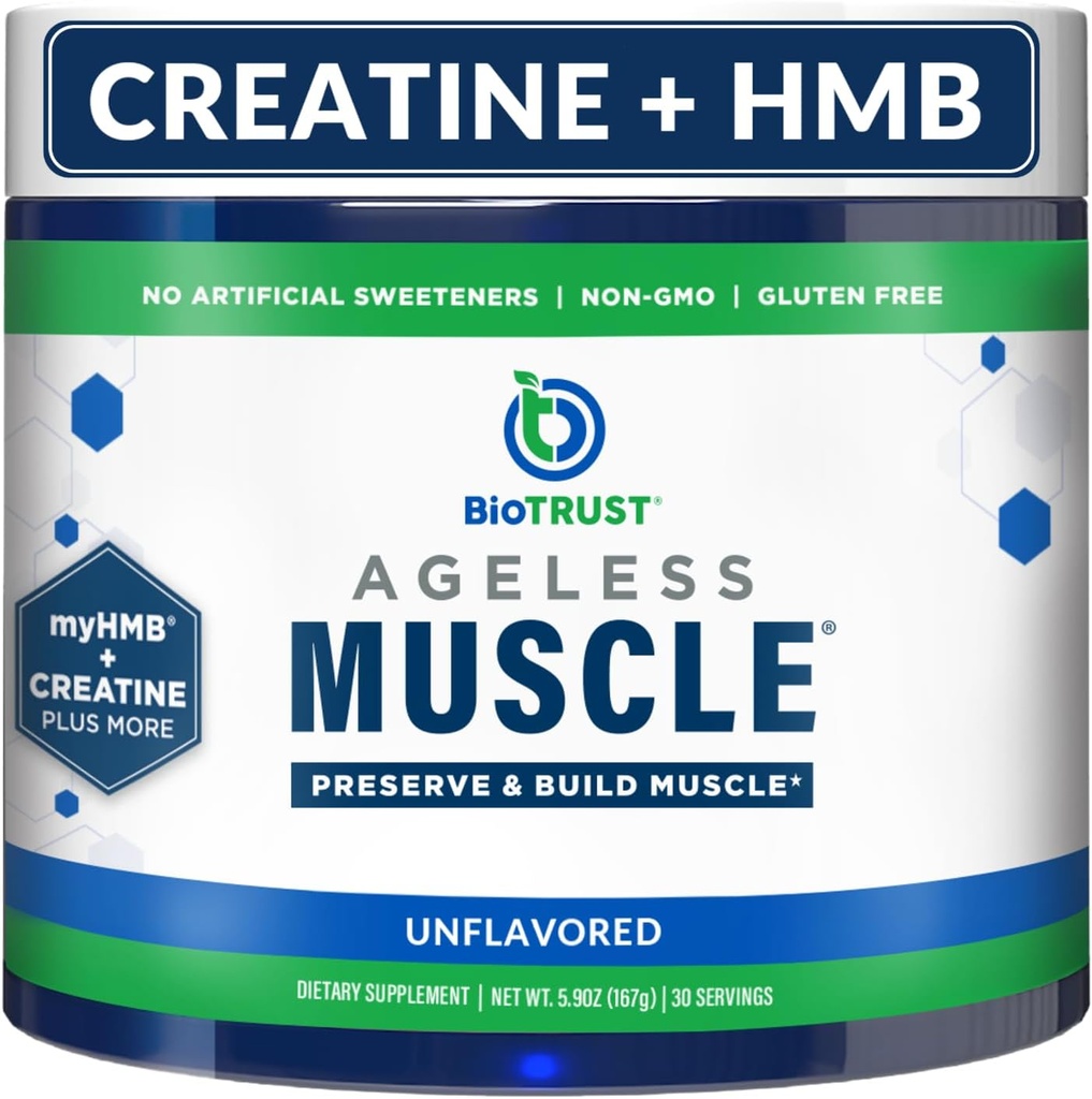 BioTrust Ageless Muscle Builder - Kretine HMB Toz D3 & Betaine - Build & Koruma Doğal Declining Muscle Mass & Strength - Unflavored, 30 Hizmet