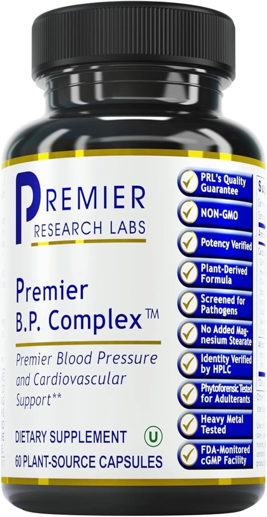 Premier Research Labs Premier BP Kompleksi - Kalp Sağlığı Supplements, BP Formula, Garlic Allicin Supplement, Natural Herbal BP Support Pills with Reishi & Cayenne Pepper - 60 Vegetarian Capsules