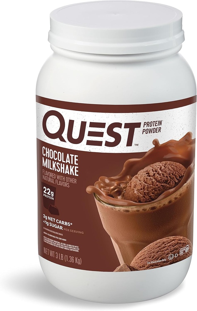 Quest Chocolate Milkshake protein Toz, 22g protein, 1g Sugar, Low Carb, Gluten Free, 3 Pound, 43 Hizmetler
