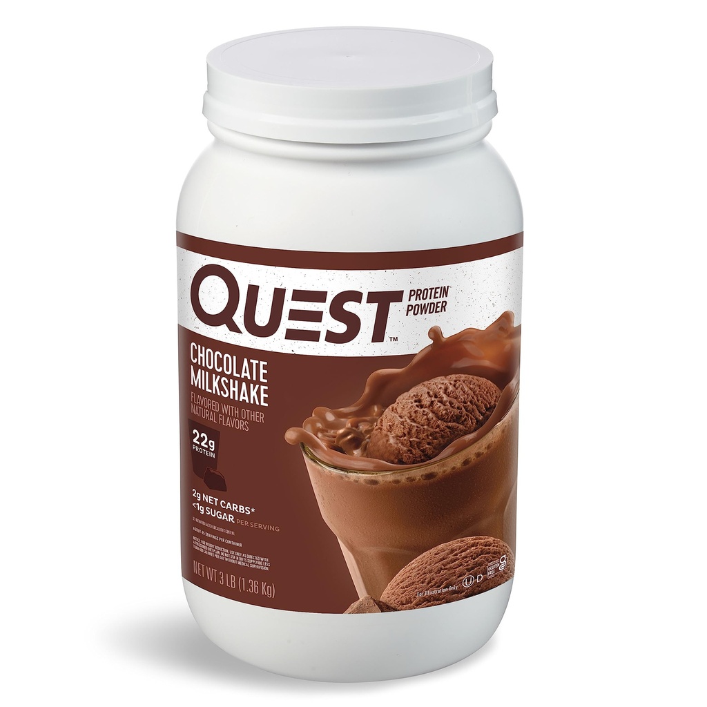 Quest Chocolate Milkshake protein Toz, 22g protein, 1g Sugar, Low Carb, Gluten Free, 3 Pound, 43 Hizmetler