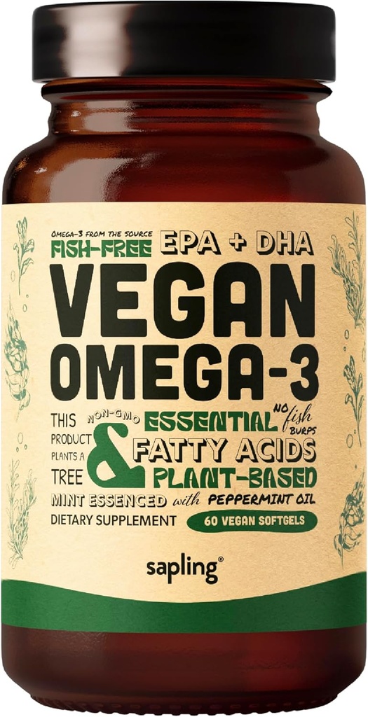 Vegan Omega 3 συμπλήρωμα - Plant Based DHA & EPA Λιπαρά Οξέα - Carrageenan Δωρεάν, Εναλλακτική για το ιχθυέλαιο, Υποστηρίζει την καρδιά, τον εγκέφαλο, κοινή υγεία - Βιώσιμα πηγαζόμενα Algae - 60 Softgels