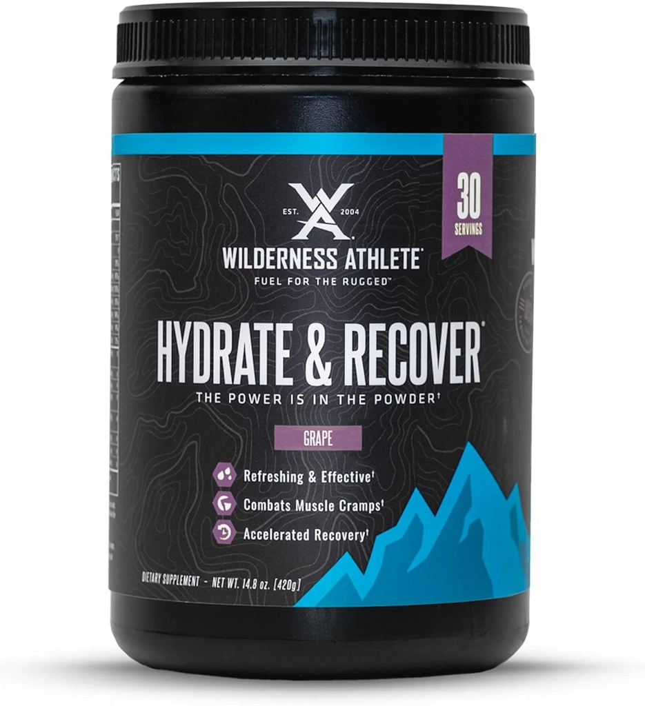 Wilderness Athlete - Hydrate & Recover | Sıvı Hydration Toz Elektrolyte Drink Mix - Recover Faster with Bcaas - Hydrate Toz with 1000 mg of C - 30 Service Tub (Grape)