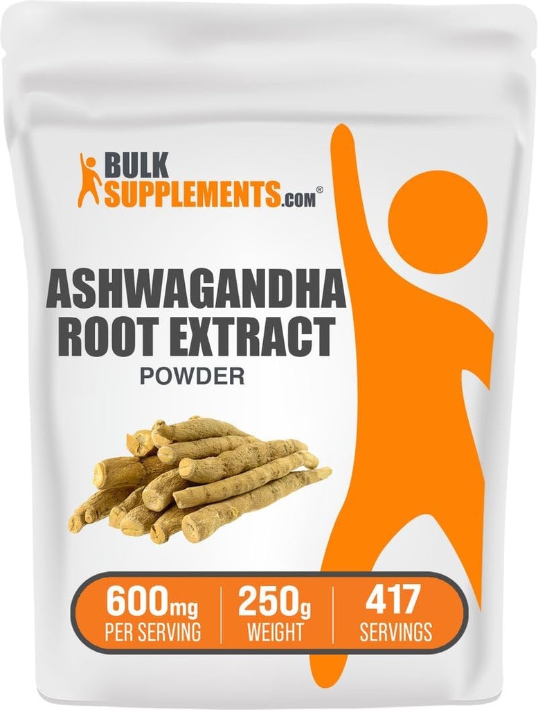 BulkSupplements.com Ashwagandha Root Extract Toz - Ashwagandha Supplement, Herbal Supplement - Vegan & Gluten Free, hizmet başına 600 mg, 250g (8.8 oz)