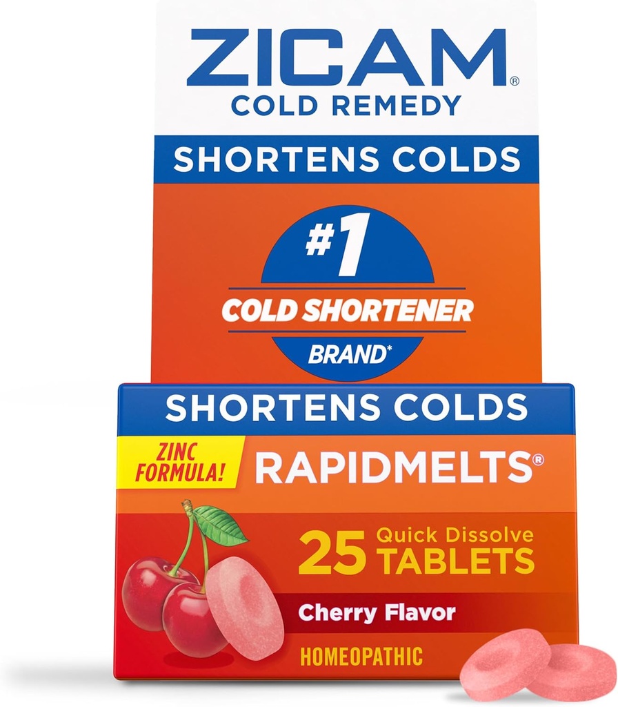Zicam Cold Remedy Çinko Hızlımelts, Cherry Flavor, Homeopathic, Cold Shorting Medicine, Shortens Cold Süre, 25 Kont