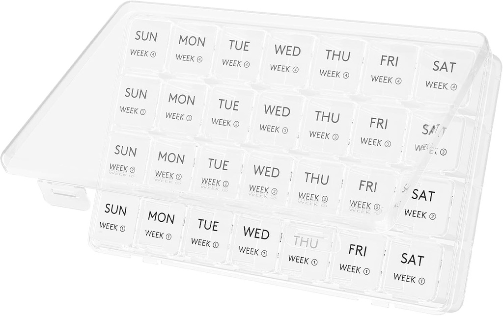 Lifewit Monthly Pill Organizer, 28 Günlük Pill Box, 4 Hafta Bir Ay Pill Vakaları, Vitaminler için Büyük Karşılaştırmalı Tıp Organizer, Fish Oils, Supplements, Clear