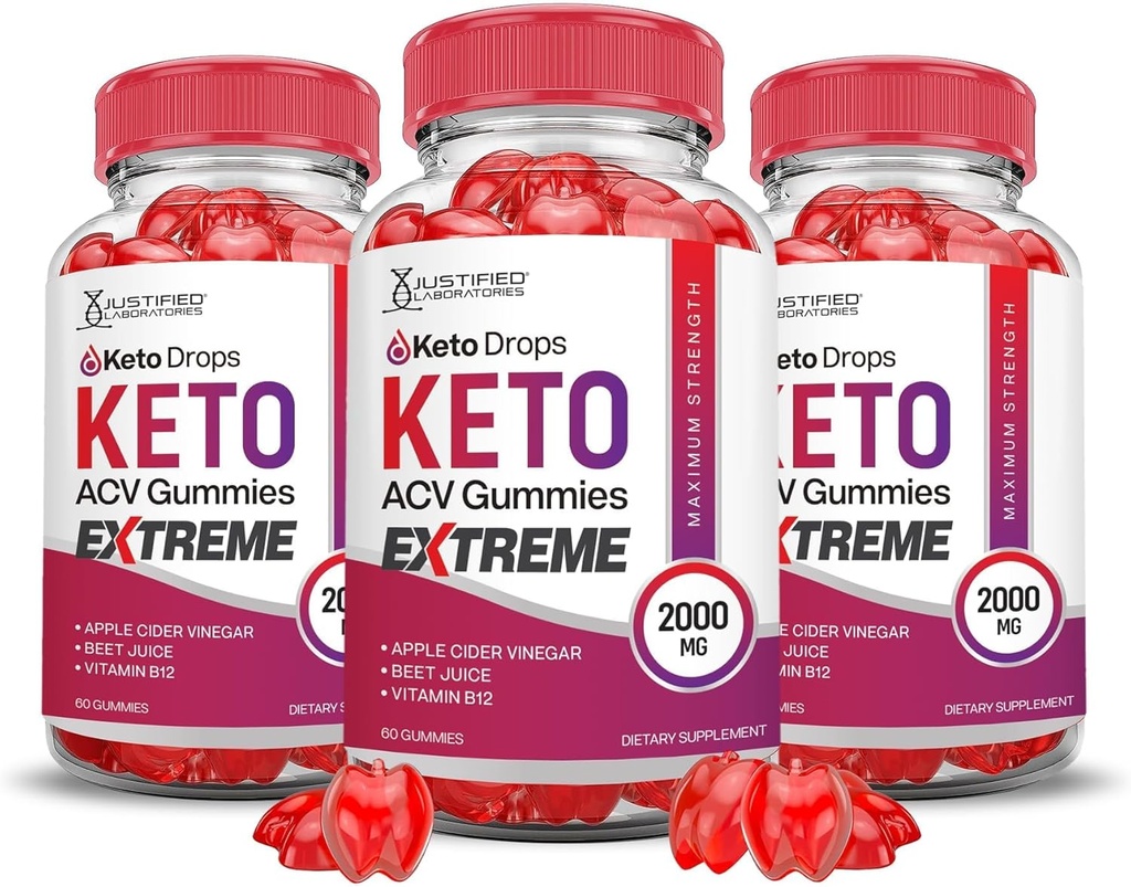 Justified Laboratories (3 Pack Keto Drops Keto ACV Gummies Extreme 2000MG Chem Drops Keto Gummies Advanced Formula Apple Cider Vinegar with Pomegranate Beet Juice B12 Vegan Non GMO 180 Gummys