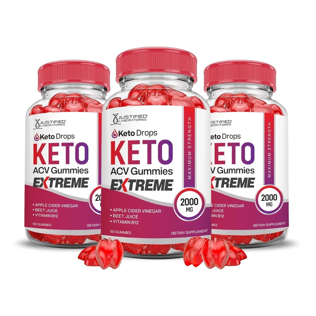 Justified Laboratories (3 Pack Keto Drops Keto ACV Gummies Extreme 2000MG Chem Drops Keto Gummies Advanced Formula Apple Cider Vinegar with Pomegranate Beet Juice B12 Vegan Non GMO 180 Gummys