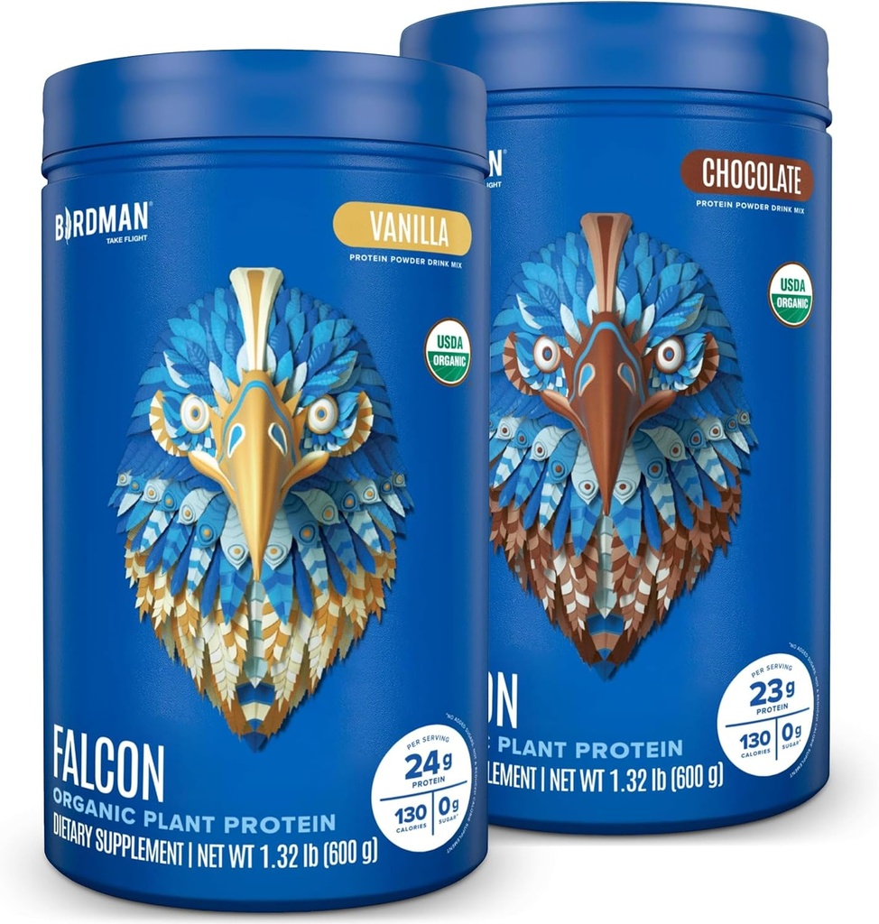 BIRDMAN Falcon Vegan Protein Powder Organic, Stevia & Sugar Free, Plant Based, Low Carb, Dairy Free, Keto, Non Whey, Probiotic, Pea Protein 