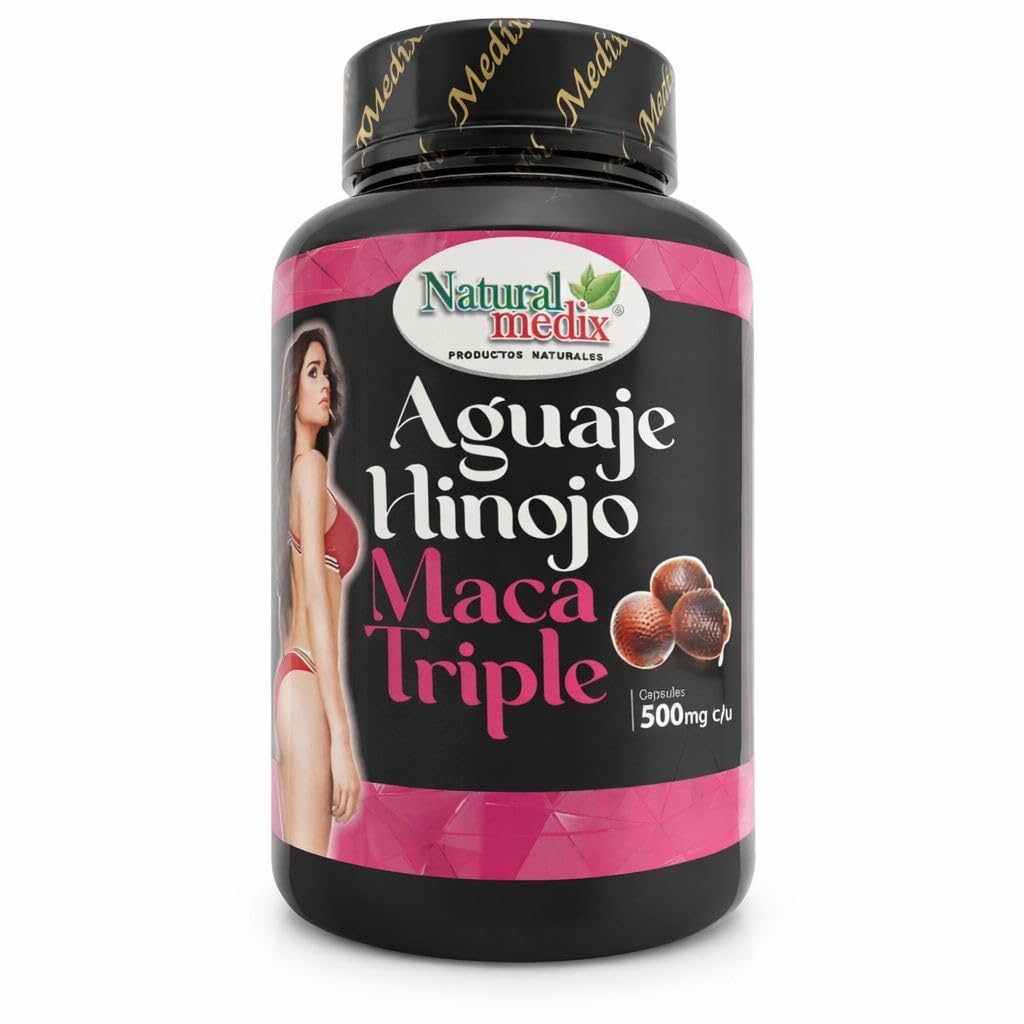Aguaje Hinojo Maca Triple (Συμπλήρωμα ρίζας Maca) Premium 100 Κάψουλες - Περουβιανή κάψουλες για την ενίσχυση του γλουτού και του μαστού - Γυναικείο συμπλήρωμα υγείας - Καμπύλες Ισχυρό αντιοξειδωτικό