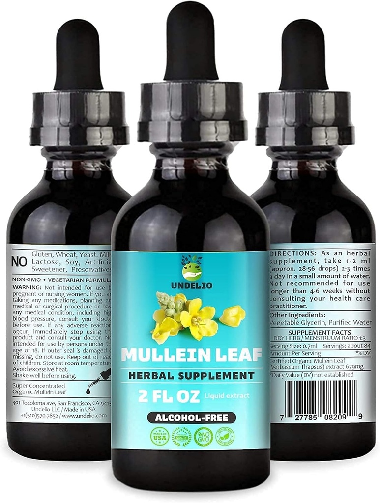 Undelio'nun Herbal Mullein Leaf Ekstraksiyonu - Respiratory, Lung, Sleep & Digestive Support - Non-GMO, Vegan - 2 fl. Oz for Immune Health & Lung Detox