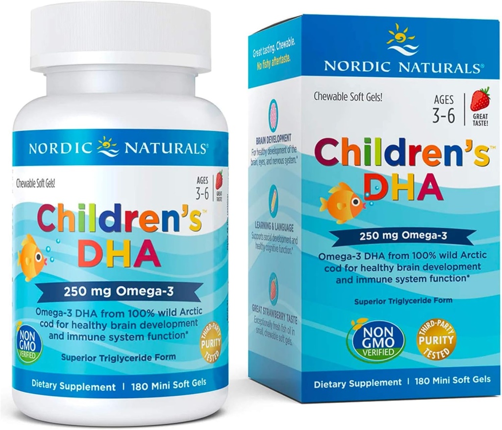 Σκανδιναβικά φυσικά Παιδιά DHA 250 mg μασώμενα, φράουλα, 180 ct