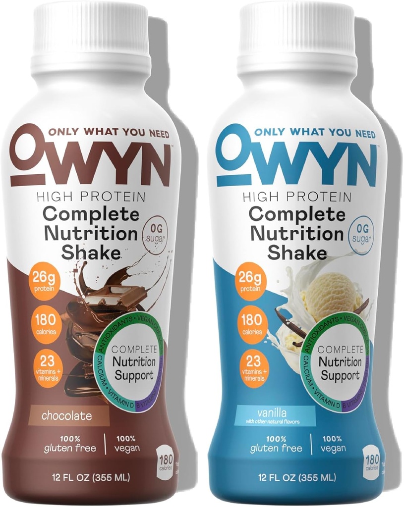 OWYN Sadece Yüksek Protein Bitkileri Gereken Tam Beslenme Shake, Chocolate & Vanilla Çeşitli Paketi, 12 Fl Oz (12 Pack)