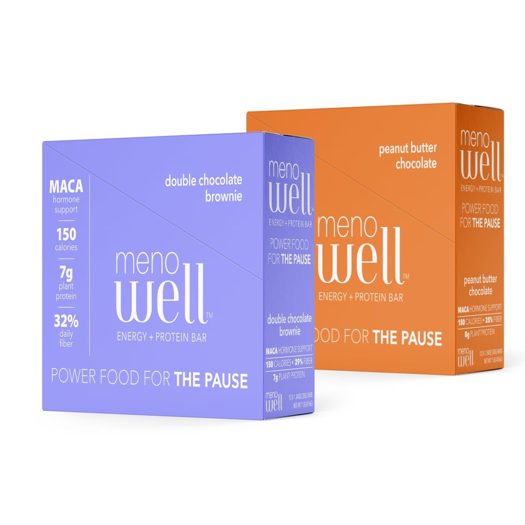 MenoE Menopause Energy and protein Bars for Women (Formally Bossa Bar), Double Chocolate Brownie (10 Kont) ve Peanut Butter Chocolate (10 Count), Yüksek Fiber ve Protein, 20 Kont (1 Her Bir Kutu)