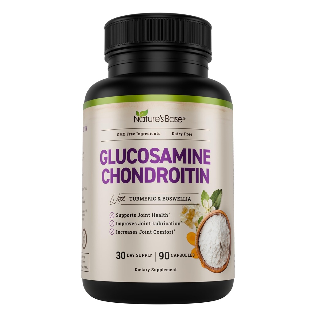Βάση της φύσης Glucosamine Chondroitin MSM Collagen - Κοινό συμπλήρωμα υποστήριξης για κινητικότητα, ευελιξία, & άνεση - με Turmeric, Boswellia - για άνδρες και γυναίκες - 90 κάψουλες