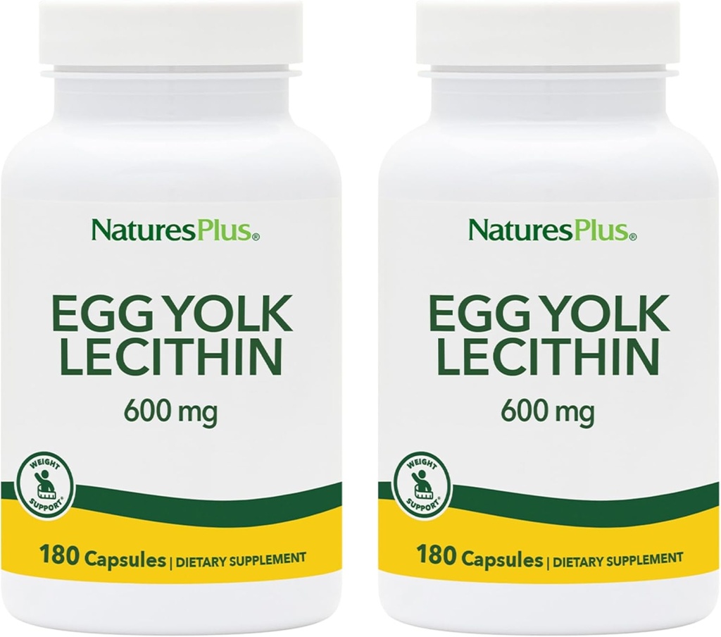 NaturesPlus Egg Yolk Λεκιθίνη - 600 mg, 180 κάψουλες - Συσκευασία των 2 - Χωρίς σόγια, Χωρίς γλουτένη - 180 Σύνολο Σερβίρεις