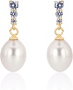 18K Gold Plated Sterling Silver Dcoat White Drop Handpicked Quality Freshwater Cultured Pearl Wedding Earrings with Cubic Zirconia Crystals Pearl Bridal Earrings Jewel for Brides