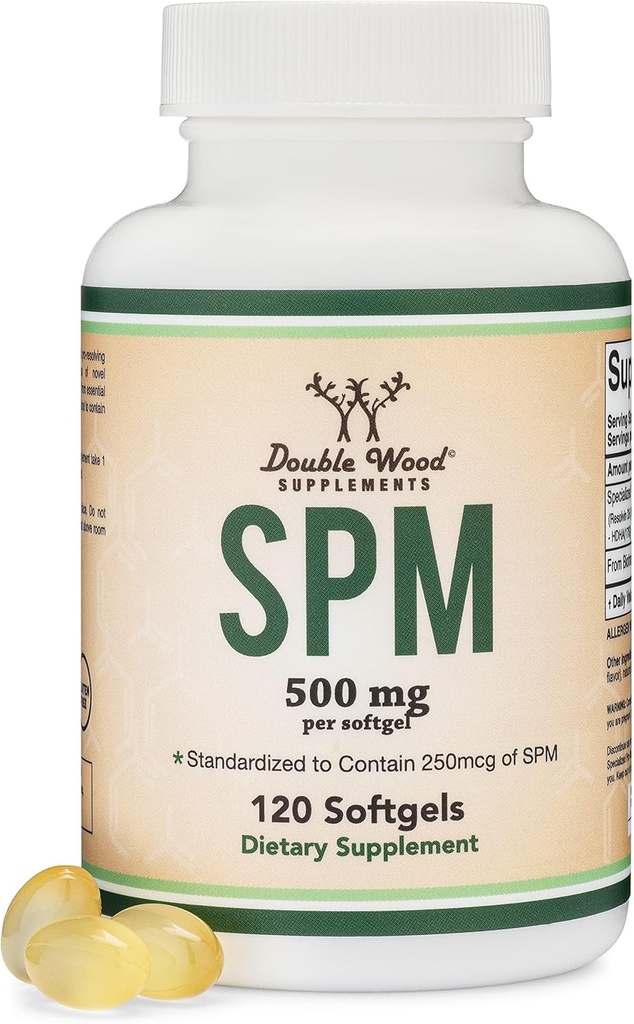 SPM Max (Özelleştirilmiş Pro-Recrypt Mediators) 120 Softgels, 500 mg (Sadece Ürün Standartlaştırılmış ve Üçüncü Parti, Active SPMs'i Contain Active SPMs'i test etti, Çift Wood