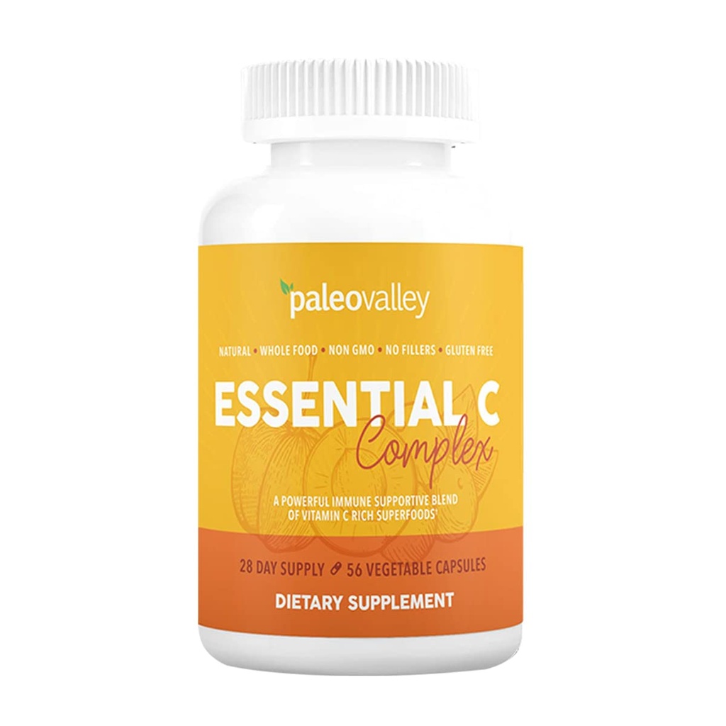 Paleovalley Essential C Kompleksi - Immune Support için C Supplement - 1 Pack, 450 mg - Organik Superfoods Unripe Acerola Cherry, Camu Camu, Amla Berry - ABD Made Ascorbici - ABD Made