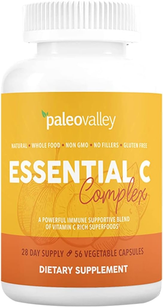 Paleovalley Essential C Kompleksi - Immune Support için C Supplement - 1 Pack, 450 mg - Organik Superfoods Unripe Acerola Cherry, Camu Camu, Amla Berry - ABD Made Ascorbici - ABD Made