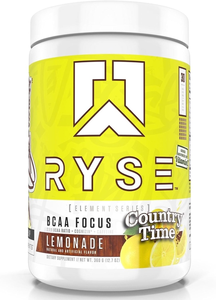 RYSE BCAA Focus Toz - Ülke Time Lemonade - BCAA Supplement with Electrolytes, Natural Caffeine & Cog ETF Supports for Hydration, Recovery, Energy, and Focus for Men & Women - 30 Services