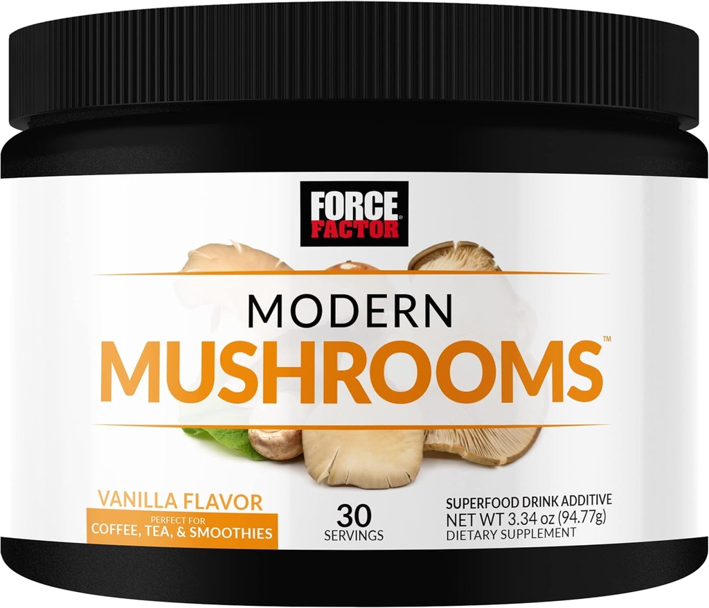 FORCE FACTOR Μοντέρνα Μανιτάρια Σκόνη, Mushroom Supplement with Lions Mane, Turkey Tail, & Cordyceps to Support Energy, Focus, Immunity, & Digestion, Vanilla Flavor, 30 Υπηρεσίες