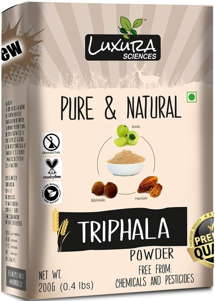 Luxura Sciences Triphala Toz | Amla, Haritaki & Bibhitaki Mix | Destekler Digestion, Detox & Immunity | Plant-Based, Raw, Non-GMO | Great for Herbal Use | 705 Oz (200g)
