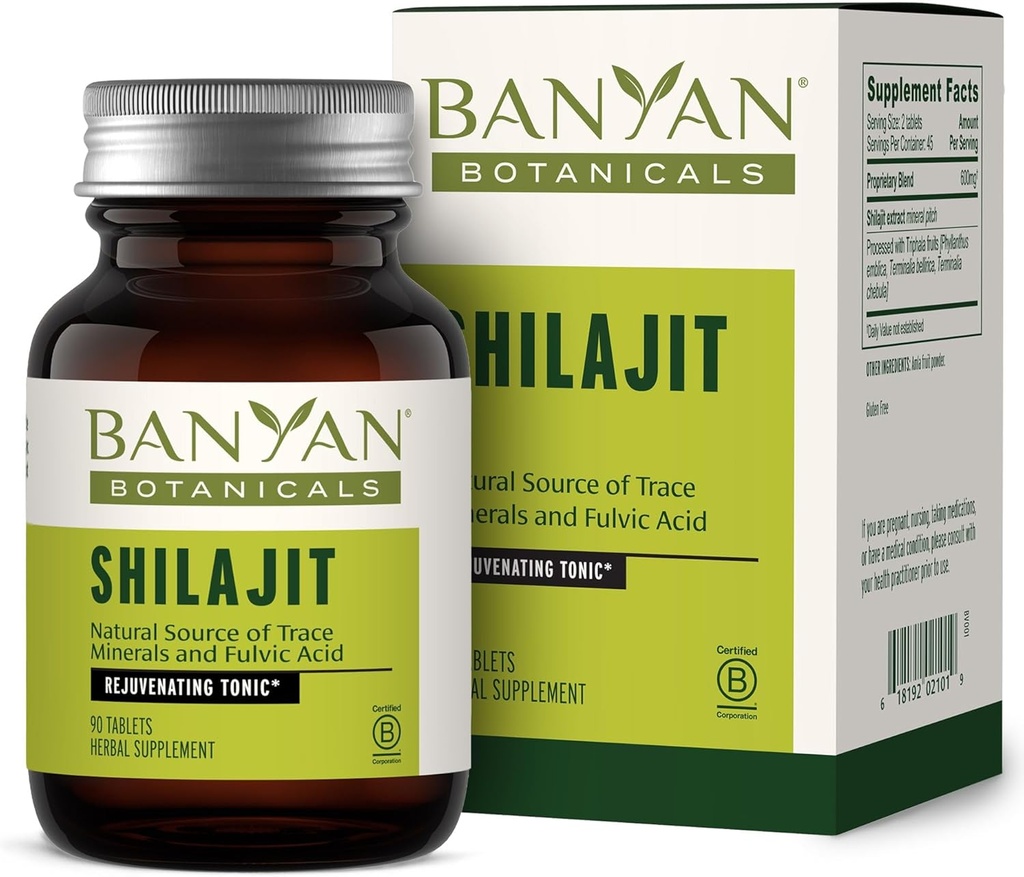 Banyan Botaniks Shilajit – Organik ve Sürdürülebilir Mineral Saha – Doğal Detoxification ve Sağlıklı Ağlama için Mineral-Rich Shilajit Supplement* – 90 Tablet – GMO Sustainable Sourced Vegan