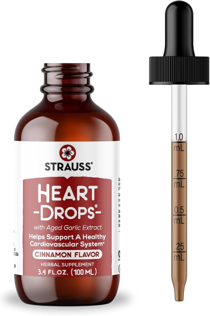 Strauss Naturals Heartdrops, Herbal Heart Supplements with European Mistletoe and Extracts of Aged,, 3.4 fl oz, Cinnamon Flavor