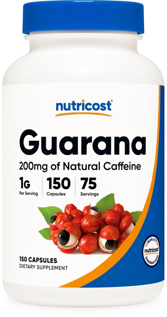 Nutricost Guarana 1000 mg servis, 150 Vegetarian Capsules - Natural Herbal Brezilyalı Caffeine Energizer Supplement