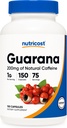 Nutricost Guarana 1000 mg servis, 150 Vegetarian Capsules - Natural Herbal Brezilyalı Caffeine Energizer Supplement
