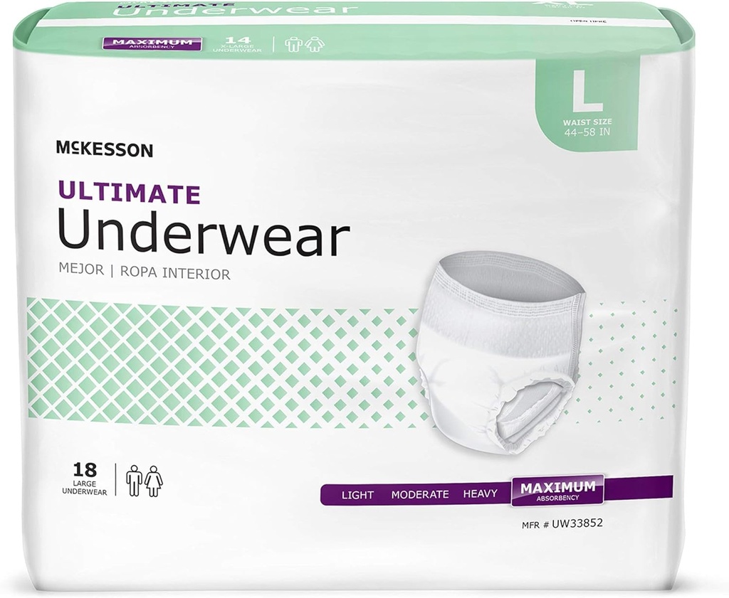 McKesson Ultimate Adult Incontinence Underwear, [72 Kont], Büyük, 44-58. Maksimum Absorbency, Unisex Bladder Leak Koruma, Pull-On Style with Tear-Away Sides, Postpartum and Incontinence
