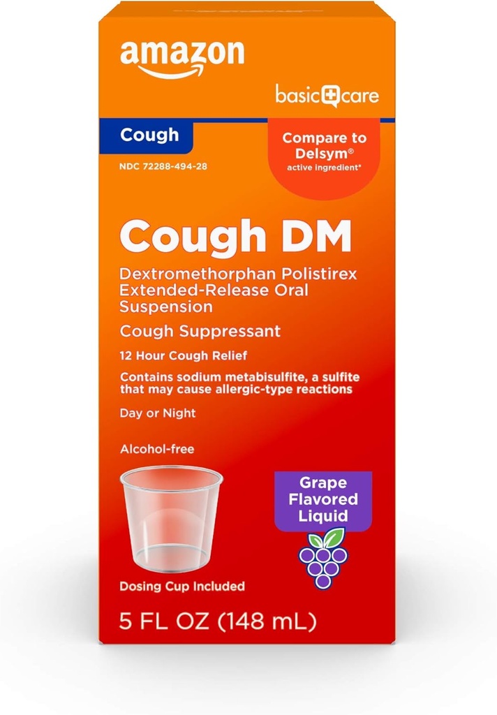 Temel Bakım 12 Saat Cough DM Syrup, Extended-Release Dextromethorphan, Grape Flavor Sıvı Tıp, 5 fl oz (kır 1)