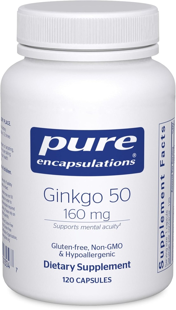 Pure Encapsulations Ginkgo 50 160 mg | Ginkgo Biloba Supplement to Support Oksijen, Blood Circulation ve Mild Memory Problems Associated with Aging* | 120 Capsules