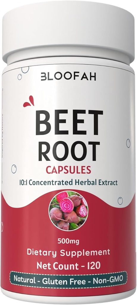 Beet Root Capsules 500 mg | Interd 10:1 Extract Beta vulgaris | Natural Herbal Supplement | Non-GMO, Gluten-Free | No Yapay Katkılar | Swallow için Kolay (120 Kont)